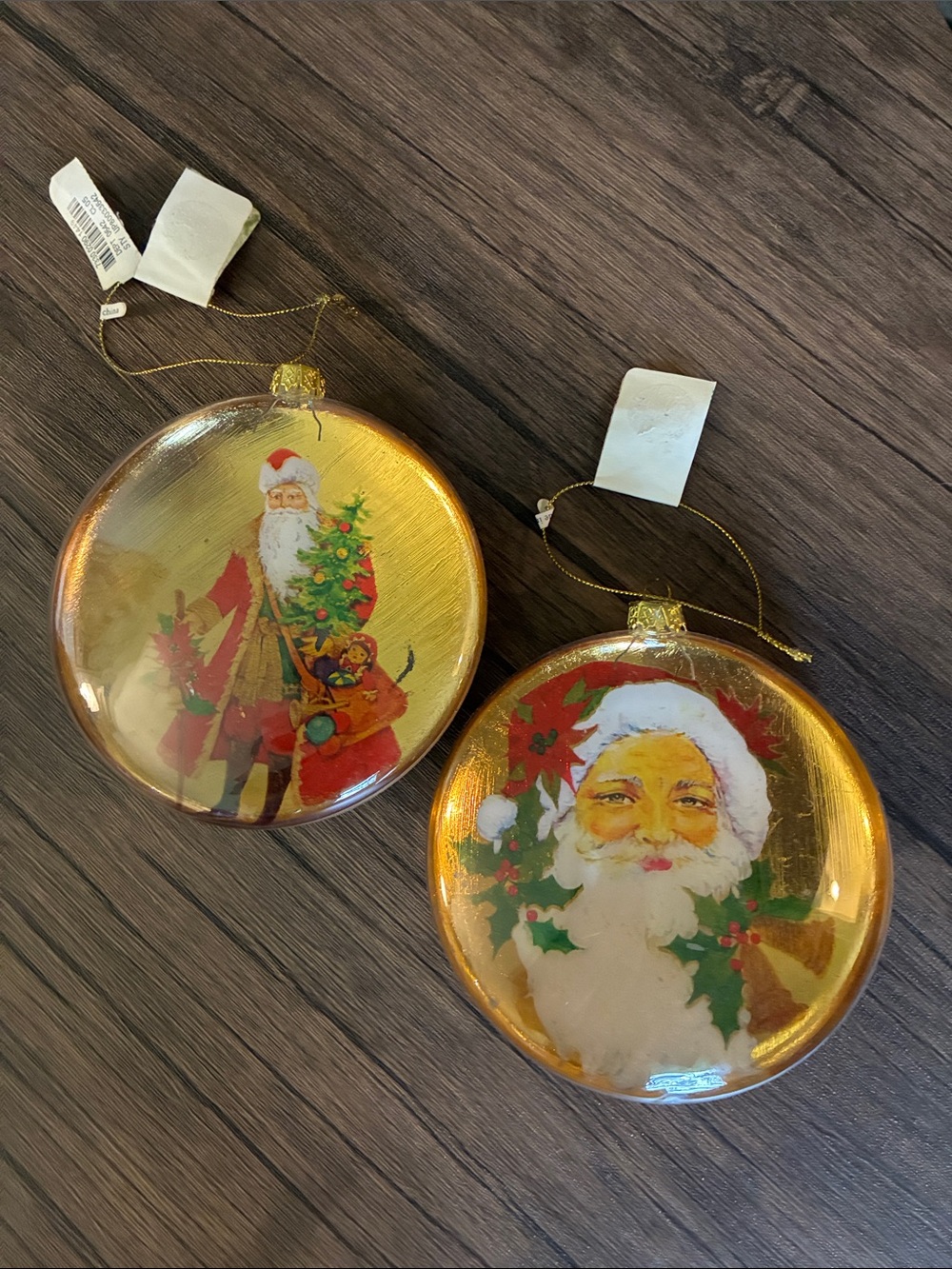 Vintage Gold Santa Glass Holiday Ornament Set - Christmas Decor - Minor Callouts